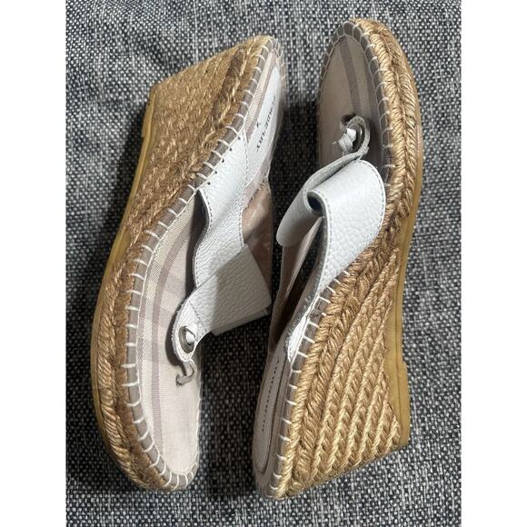 Burberry Women's Cream Leather Burberry Print Thong Espadrilles Wedge Sandal 40 - Picture 5 of 7
